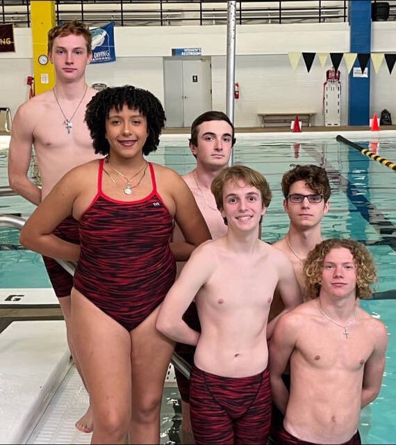 129285077_web1_Prep-roundup-PIC
Southern Waynes seniors were recognized during a season-ending swim meet held at the Goldsboro Family Y on Thursday evening. From left, Thomas Weaver, Sarah Sutton, Dylan Daniels, Drew Weeks, Evan Williams and Drew Bryan. (Submitted photo)
