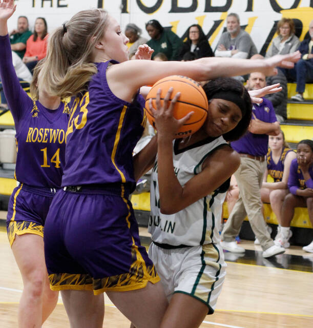 129367790_web1_NDGBK3
North Duplin sophomore Tateyawna Faison, right, grabs a rebound against Rosewoods Avery Ramsey during their semifinal-round game in the Carolina 1A girls basketball tournament Wednesday evening. (Rudy Coggins|mountolivetribune.com)