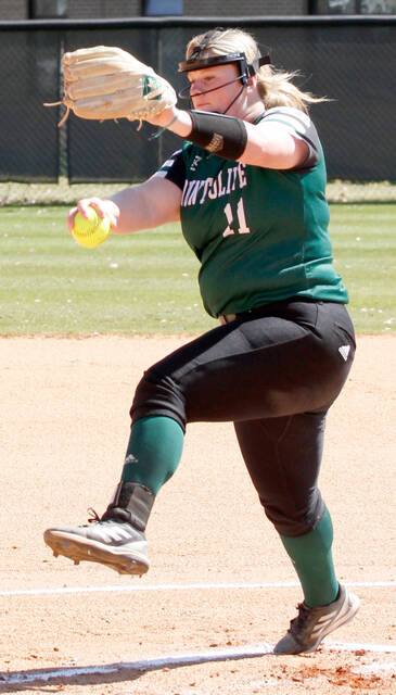 129451309_web1_UMOSB1
University of Mount Olive right-hander Hannah Killough fires a pitch toward the plate during first-inning action against Elizabeth City State on Tuesday afternoon. Killough retired all six batters she faced in two innings of work. (Rudy Coggins|mountolivetribune.com)