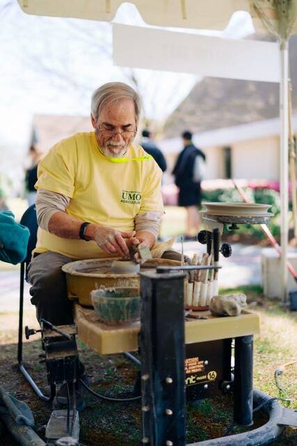 129547680_web1_GMP05037-2
Allied Instructor of Ceramic Arts Frank Grubbs demonstrates the art of wheel throwing on the University of Mount Olive campus.