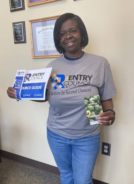 129551683_web1_reentry
Renita Dawson, vice president of Workforce Continuing Education and Community Engagement at Wayne Community College, holds several items from the reentry kit that individuals receive when they first meet with the Reentry Council.(Kathy Grant Westbrook|mountolivetribune.com)
