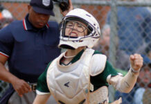 
			
				                                North Duplin’s Kasey Jones shouts ‘let’s go’ after teammate Lilly Fulghum struck out an East Columbus batter to leave the bases loaded in the first inning Friday evening. (Rudy Coggins|mountolivetribune.com)
 
			
		