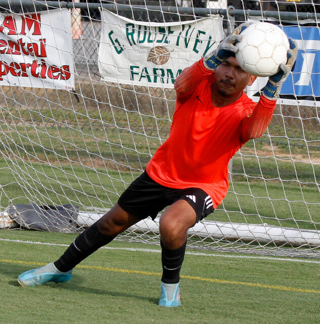 130010538_web1_RebelsUnion6
North Duplin goalie Isaias Santos Santander recorded a career-high and school-record 25 saves against Union on Monday evening. (Rudy Coggins|mountolivetribune.com)