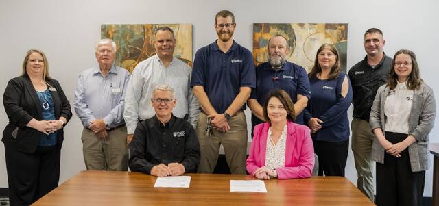 130800170_web1_Ag_Signing_050624
Pictured, seated, are Dean of the UMO School of Agriculture and Biological Sciences Dr. Steve Matthis and PTC Vice President for Academic Affairs and Workforce Innovation Dr. Keli Fewox; and standing, left to right, are Dean of Curriculum and Online Learning Karla Gilliam, UMO Adjunct Professor Dr. Curtis Rains, Assistant Dean for the UMO School of Agriculture and Biological Sciences Dr. Jason Davis, PTC Department Head for Horticulture and Agriculture Daniel Greenwell, PTC Horticulture Instructor Jeromy Brooks, PTC Dean for Engineering and Industrial Technologies Christina Knight, PTC Agriculture Instructor Andrew Warner, PTC Transfer Coordinator Tiffany Prowell. (UMO photo)
