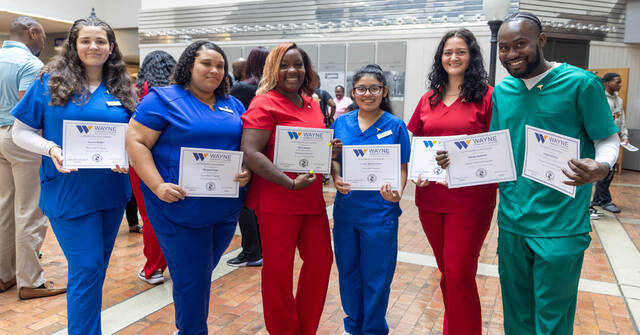 130856609_web1_Allied-Health-summer24-graduates-social
Graduates with the highest grade point average in each class were recognized during the ceremony. Pictured from left to right, they are: Autumn Braden, Margaret Fryar, Alicia Mosley, Ciclaliz Morales-Perez, Carina LeRoy, and Edwige Demezier. (Courtesy photo)