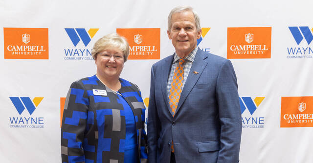 130863292_web1_Pfeiffer-Creed-signing-social
WCC President Patty Pfeiffer and Campbell University President J. Bradley Creed at the recent signing agreement ceremony. (Courtesy photo)