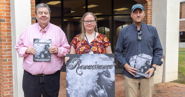 130963230_web1_Renaissance-awards-2024-social
Renaissance won second place in the national Best Magazine category in the CCHAs annual literary magazine competition, and two student writers were awarded in the Southern division. Pictured from left to right are the magazines editors and WCC English Instructors Jeff Williams, Ashley Merrill, and Dean Tuck. (WCC photo)
