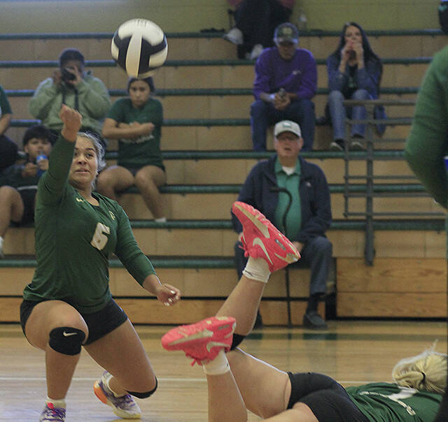 130988271_web1_JacoLillyVB
North Duplins MChelle Jaco saves a dig that was first touched by setter Lilly Fulghum, right, during third-set action against Lakewood on Monday evening. (Rudy Coggins|mountolivetribune.com)