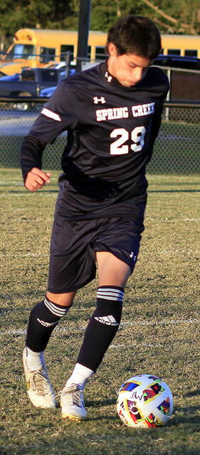 130991668_web1_SCsoccer29
Spring Creeks Eric Sosa Rodriguez notched his first-career hat trick (three goals) during a 6-0 road win at Eastern Wayne on Tuesday evening. (Rudy Coggins|mountolivetribune.com)