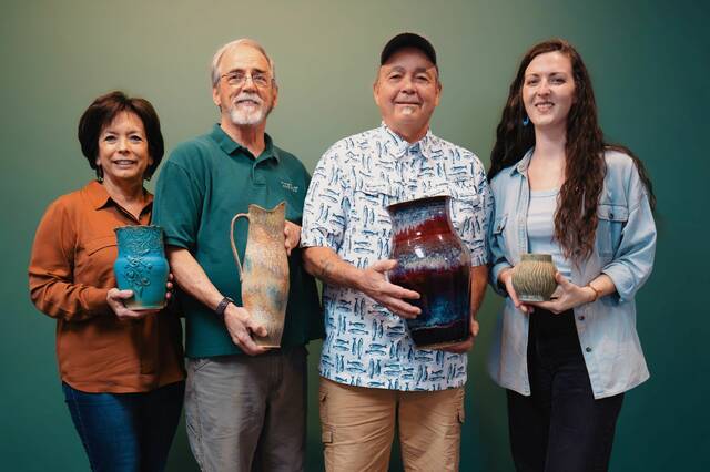 131051127_web1_Artists_Cropped
The ceramics show will feature the works of left to right, Mary Ann Barwick, Frank Grubbs, Randy Wright, and Hannah Wright. (UMO photo)