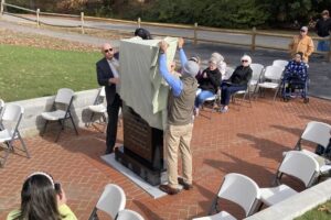 Monument unveiled: honors native son/astronaut — and town’s former school, where he got his start