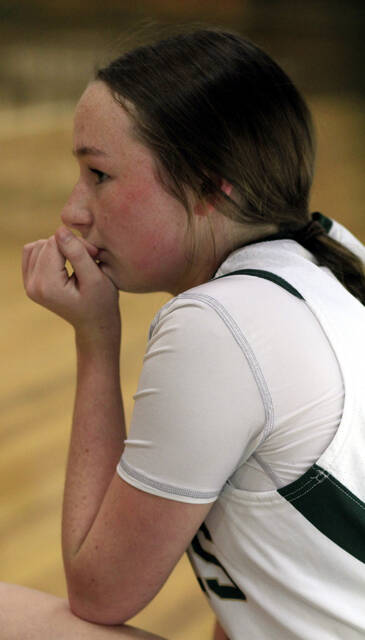 131144104_web1_NDBlust
North Duplin sophomore Tristyn Blust waits at the scorers table to enter a recent game. The Rebels are 4-2 after a 38-point win over Spring Creek on Friday evening. (Rudy Coggins|mountolivetribune.com)