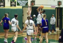 
			
				                                A Rebels player takes a jump shot to help extend North Duplin’s lead. (Robert Taylor|mountolivetribune.com)
 
			
		
