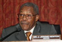 
			
				                                Mount Olive Mayor Jerome Newton who has struggled in recent month to control town board sessions started Monday night’s session by laying down ground rules for acceptable behavior for the audience and commissioners. (Steve Herring|mountolivetribune.com)
 
			
		