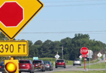 
			
				                                A sign and flashing light warn motorists traveling west on N.C. 55 toward Mount Olive that they are approaching the all-way stop at the road’s intersection with Secondary Road 1744 (Old Seven Springs Road and Indian Springs Road). The N.C. Department of Transportation plans to turn the intersection into a single-lane roundabout as part of an $8 million project that includes eliminating the intersection of N.C. 55 and North Church Street. Also, North Church Street will end with a cul-de-sac, and the Old Seven Springs Road/Indian Springs Road and North Church Street intersection will be converted to an all-way stop. (Steve Herring|mountolivetribune.com)
 
			
		