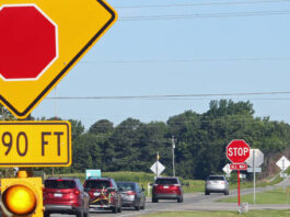 
			
				                                A sign and flashing light warn motorists traveling west on N.C. 55 toward Mount Olive that they are approaching the all-way stop at the road’s intersection with Secondary Road 1744 (Old Seven Springs Road and Indian Springs Road). The N.C. Department of Transportation plans to turn the intersection into a single-lane roundabout as part of an $8 million project that includes eliminating the intersection of N.C. 55 and North Church Street. Also, North Church Street will end with a cul-de-sac, and the Old Seven Springs Road/Indian Springs Road and North Church Street intersection will be converted to an all-way stop. (Steve Herring|mountolivetribune.com)
 
			
		