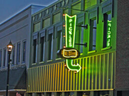
			
				                                Glowing bright green and yellow, the neon sign at the Mt. Olive Pickle Co. Pickle Parlor has changed the appearance of downtown and is particularly noticeable at night. (Steve Herring|mountolivetribune.com)
 
			
		