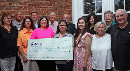 
			
				                                The Mount Olive Exchange presented a $250 donation to All the King’s Children Tuesday night, July 15, during its annual officers installation social at Ribeyes Steakhouse. Front row, left to right, are All the King’s Children board members Michelle Holland and Robin Smith (vice chair); founder Marcia Whitley; and club members Belinda Parent, Brittany Parent and Hazel and Steve Wiggins. Back row, left to right, are club members Dwayne McKay, James Kornegay, Gary Barefoot, Bryant Gibson, Susan Price and Lynwood Herring. (Steve Herring|mountolivetribune.com)
 
			
		