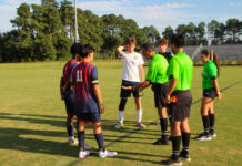 
			
				                                Team captains #3 G. Sauno, #9 S. Aphael, and #12 J. Giron Castillo lead the Saints onto the field for the coin toss.
 
			
		