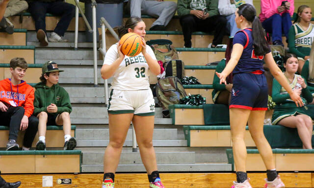 131988443_web1_No.-32-Photo-2
North Duplins No. 32 Abigeal Brown, prepares to inbound the ball as the Rebels battle to the final buzzer. (Kareem Brown|mountolivetribune.com)