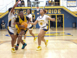 Lady Cougars hold off late surge to defeat Lady Tigers, 60–49
James Kenans No. 32 Aleyah Wilson attacks the basket through Cougar defenders for a tough contested layup.