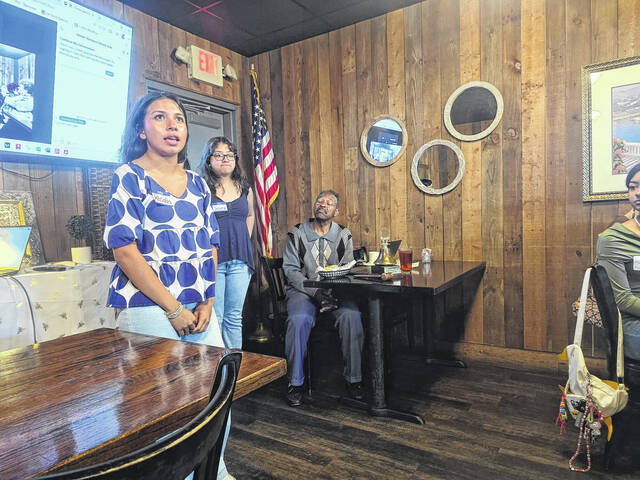 Students from Sampson County Schools, Clinton City Schools and the Sampson Early College talk Monday with Clinton-Sampson Rotarians about their experience attending the Rotary Youth Leadership Awards event they attended earlier in the year. The students thanked Rotarians for the opportunity and noted that the experience taught them a lot about preparation, planning, leadership, working together and learning to talk in larger groups. It helped me get out of my comfort zone, said Hobbton Highs Rosalia Morales. Among those presenting were Miguel Sanchez, Graham Dirks and Morales. The noon-day Rotarians joined with the evening club to financially sponsor the weekend leadership trip for the students. Clinton-Sampson Rotarian Brandi Elkin led the selection process. (Photos courtesy Clinton-Sampson Rotary)