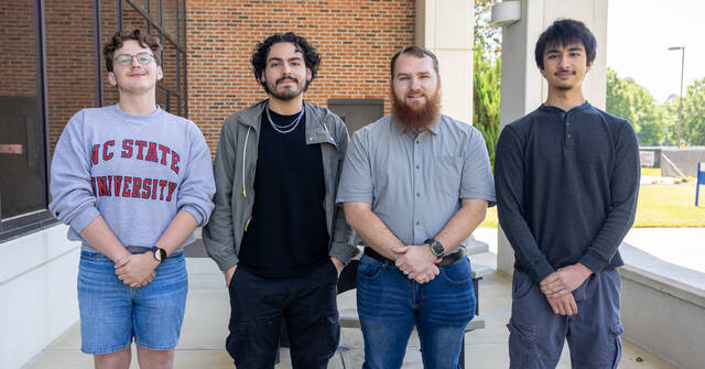 WCC graduates Michael Lane, Alejandro Rivera, Seth Lazarus, and Ely Charqueno (left to right) were selected to join NC State Universitys Goodnight Transfer Scholars Program. (WCC photo)